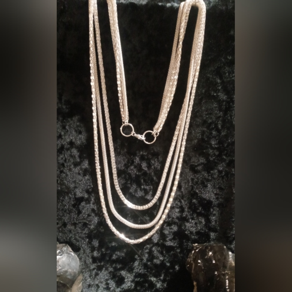 Layer up necklace. 34 inches of silver tone pretty. Layer with 3 or double to 6.